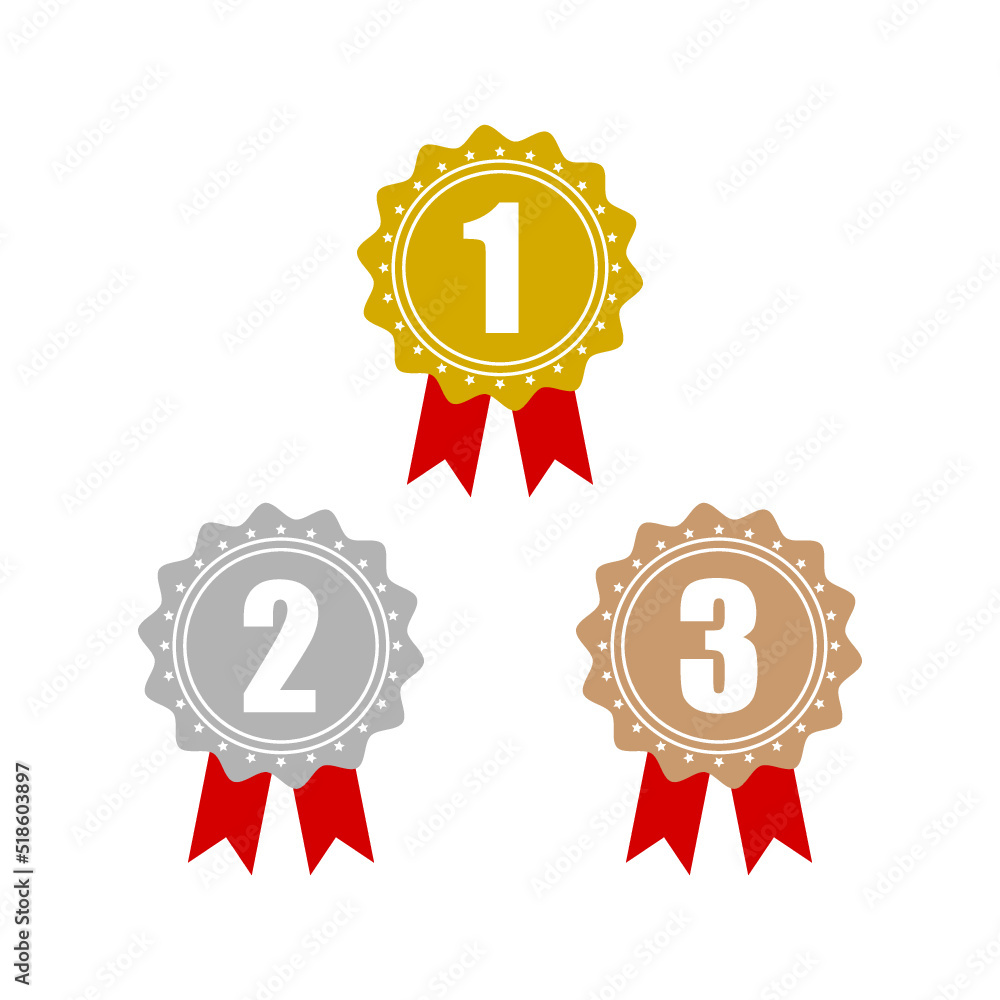 Gold, silver and bronze medals badge isolated on white background Gold, silver and bronze medals badge isolated on white background