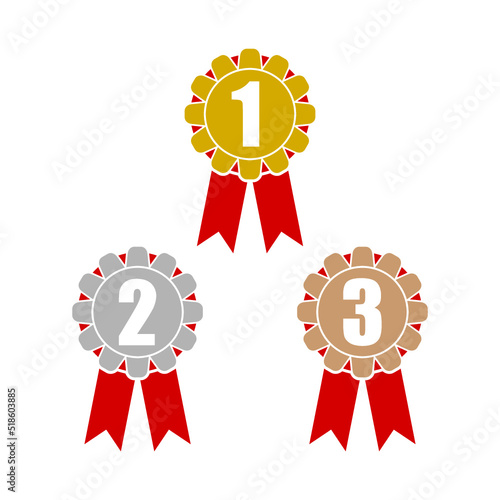 Gold, silver and bronze medals badge isolated on white background