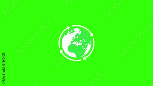 recycle logo revolves around the earth logo, icon in green screen 2d, 4k video. environmental problems, global warming, and earth health photo