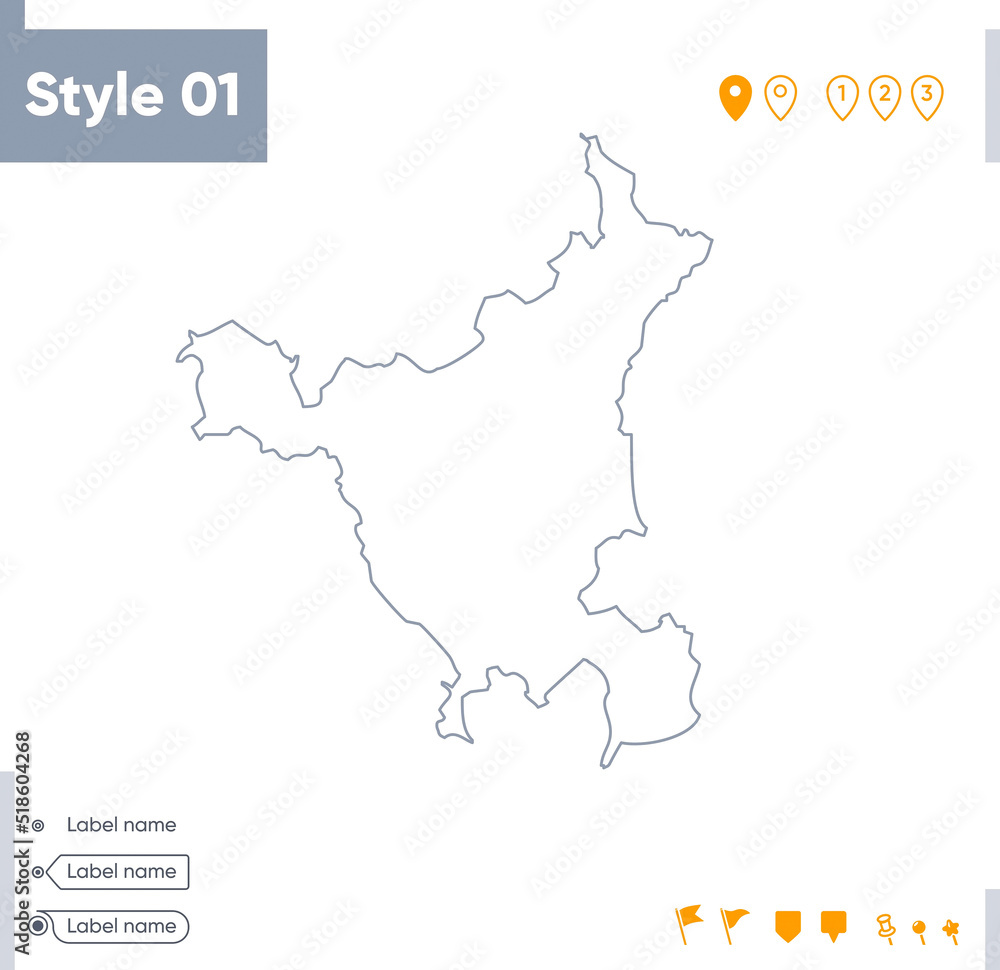 Haryana, India - stroke map isolated on white background. Outline map. Vector map