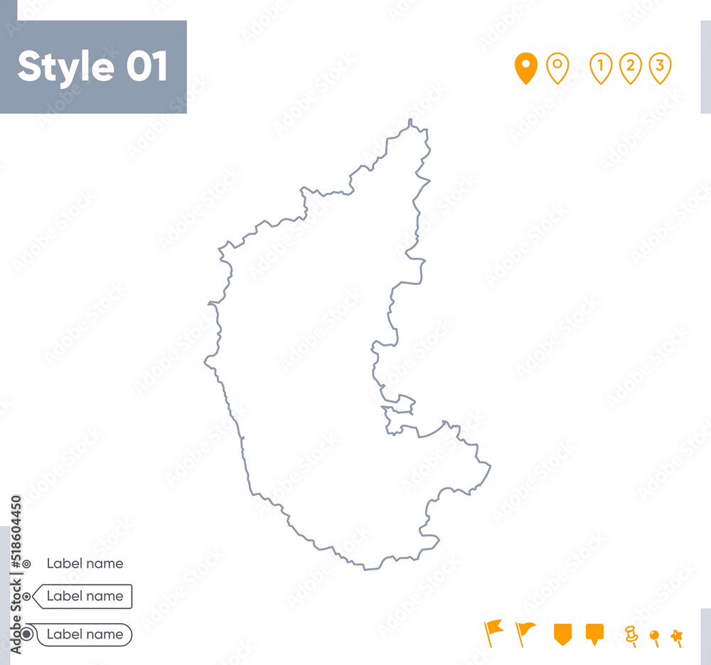 Karnataka, India - stroke map isolated on white background. Outline map. Vector map