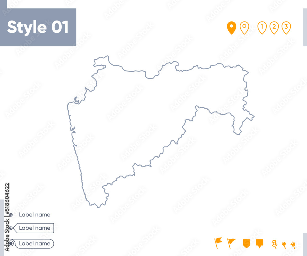 Maharashtra, India - stroke map isolated on white background. Outline map. Vector map