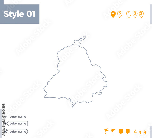 Punjab, India - stroke map isolated on white background. Outline map. Vector map