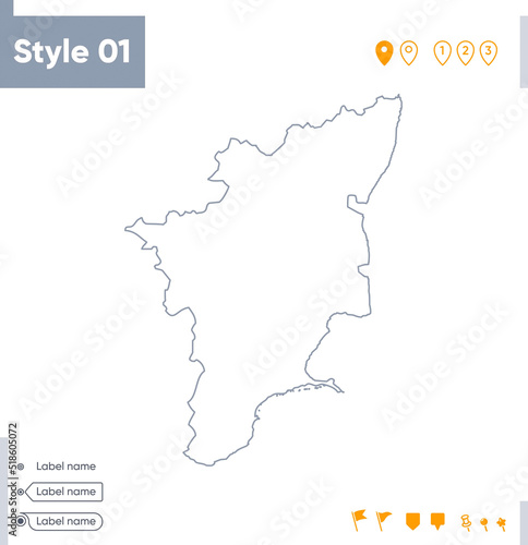 Tamil Nadu  India - stroke map isolated on white background. Outline map. Vector map