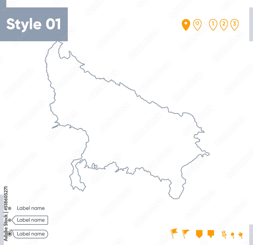 Uttar Pradesh, India - stroke map isolated on white background. Outline map. Vector map