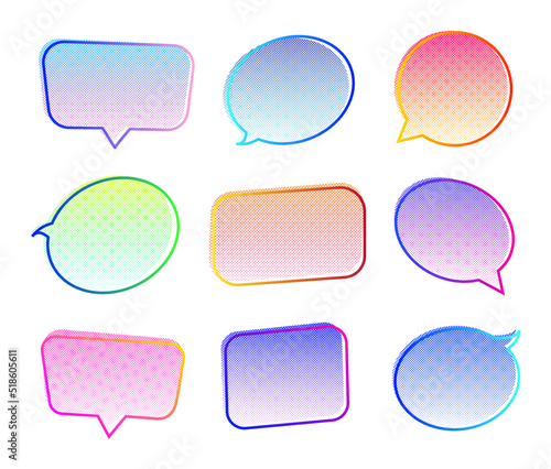 Speech bubble set neon color half tone background for chat, communication, message. Vector Illustration 10 eps