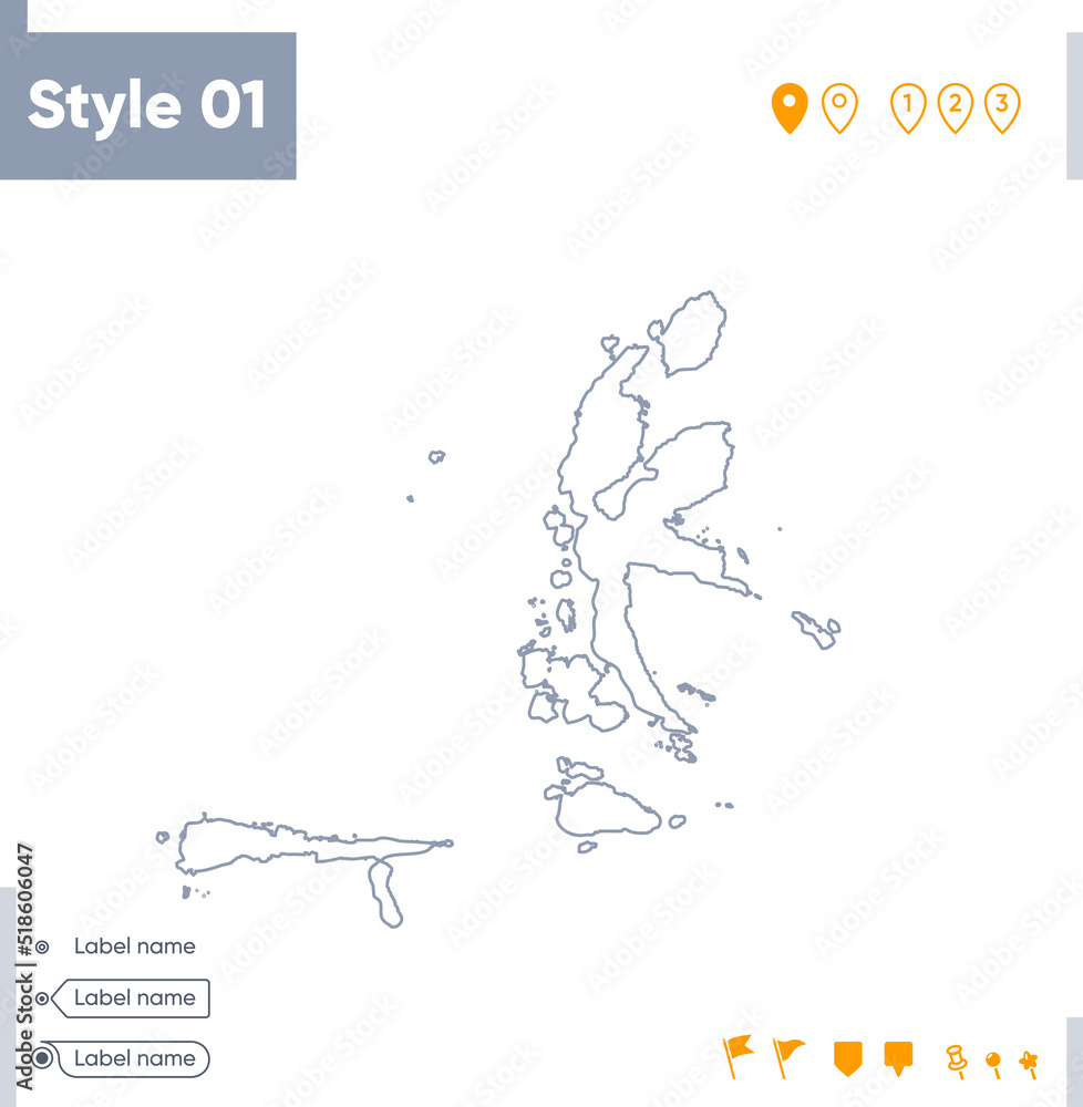 Fototapeta premium North Maluku, Indonesia - stroke map isolated on white background. Outline map. Vector map