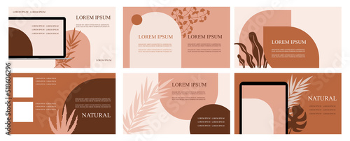 Set of abstract natural templates for presentation. Horizontal banners. Vector flat illustrations. EPS 10. 	
