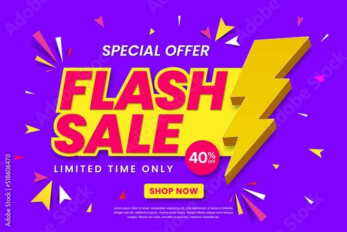 Flash sale banner template design. Abstract sales banner. 40% discount promotion banner design. 3d vector illustration