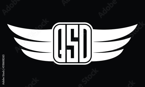 QSO three Letter Wings Flying Initial wing symbol minimalist creative concept flag icon professional logo design Vector template with abstract black and white tattoo photo