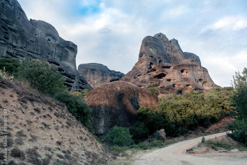 Natural caves for monks in the rock formations of Meteora, Greece Natural caves for monks in the rock formations of Meteora, Greece