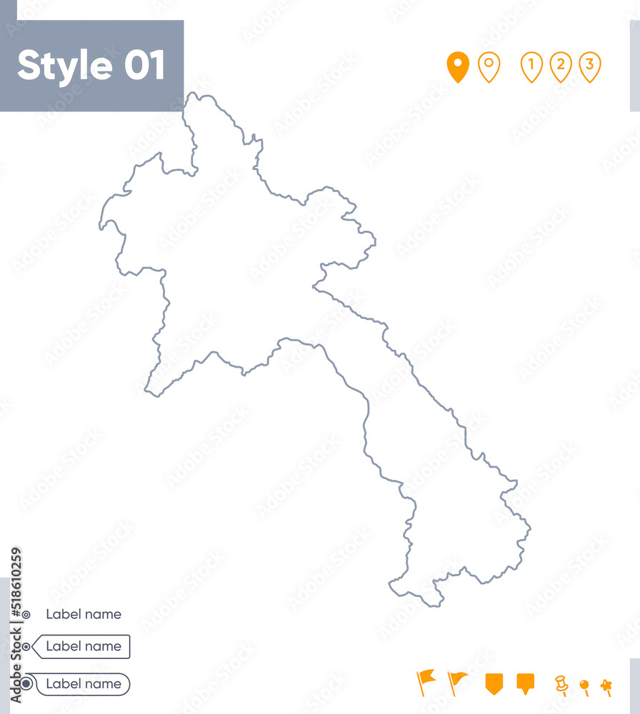 Laos - stroke map isolated on white background. Outline map. Vector map