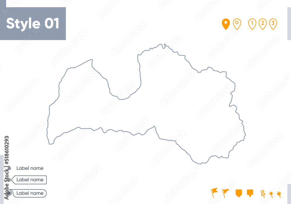 Naklejka premium Latvia - stroke map isolated on white background. Outline map. Vector map