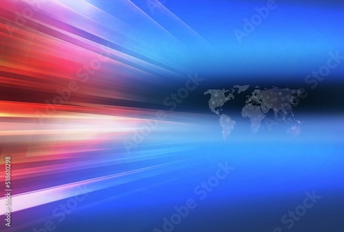 Obraz na plátně 3D render of dotted world map emitting red and blue light for world news title b