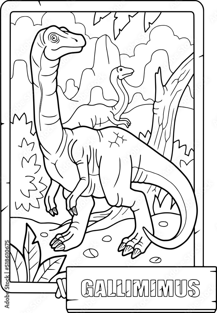 prehistoric dinosaur gallimimus, coloring book for children, outline illustration Stock Vector ...