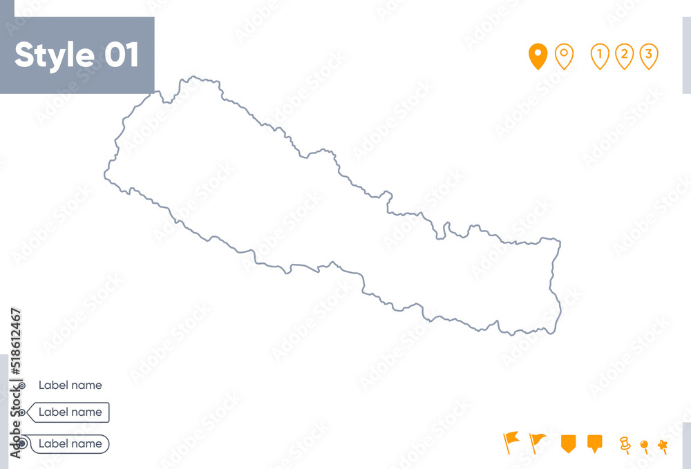 Nepal - stroke map isolated on white background. Outline map. Vector map