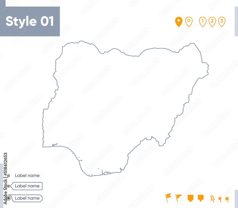 Nigeria - stroke map isolated on white background. Outline map. Vector map