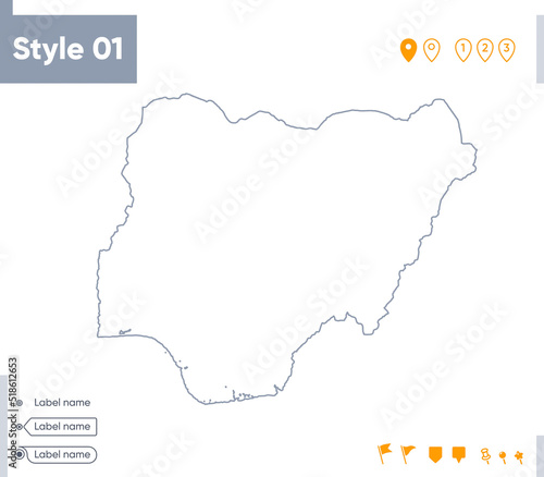 Nigeria - stroke map isolated on white background. Outline map. Vector map