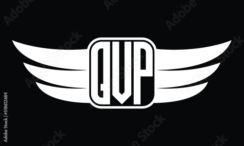 QVP three Letter Wings Flying Initial wing symbol minimalist creative concept flag icon professional logo design Vector template with abstract black and white tattoo photo