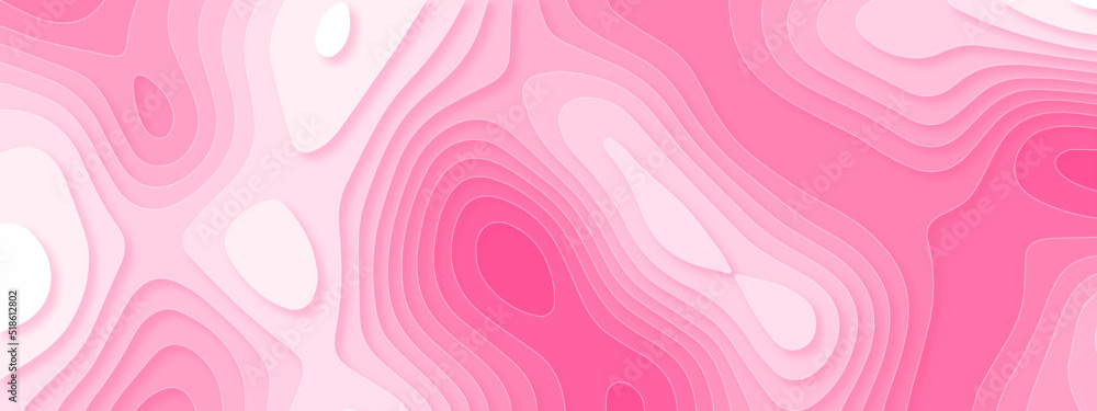 Banner with slime abstract background. Pink paper cut banner with 3D slime abstract background and pink waves layers. Light Pink curve line background pink vector overlap paper layer with white space