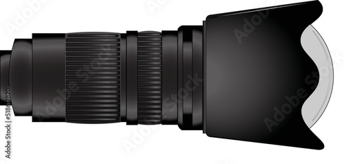 Vector illustration of a black camera zoom lens on the white background