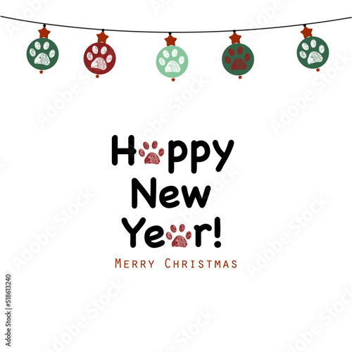 Light bulb made of paw prints creative cat dog lovers merry christmas happy new year greeting card
