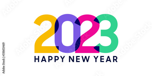 new year 2023 logo with overlapping colorful numbers concept