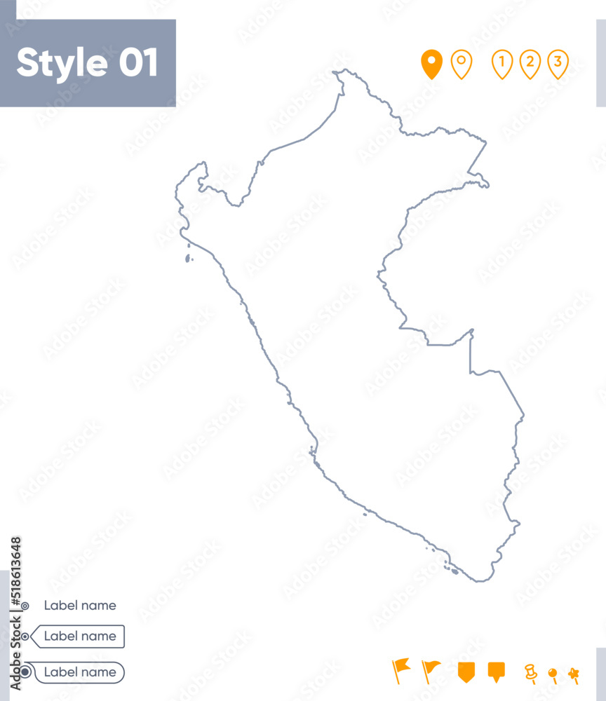 Peru - stroke map isolated on white background. Outline map. Vector map