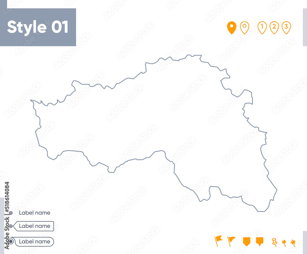 Belgorod Region, Russia - stroke map isolated on white background. Outline map. Vector map