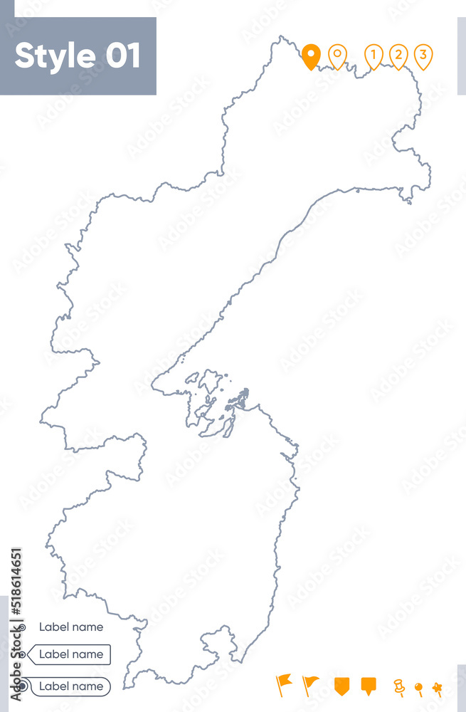 Khabarovsk Territory, Russia - stroke map isolated on white background. Outline map. Vector map