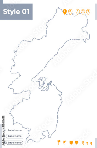 Khabarovsk Territory  Russia - stroke map isolated on white background. Outline map. Vector map