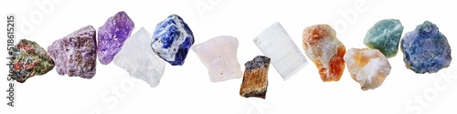 Foto Set of various esoteric mineral water stones isolated on white background