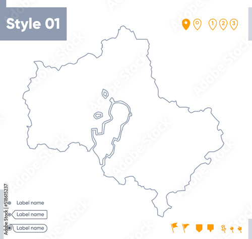 Moscow Region  Russia - stroke map isolated on white background. Outline map. Vector map