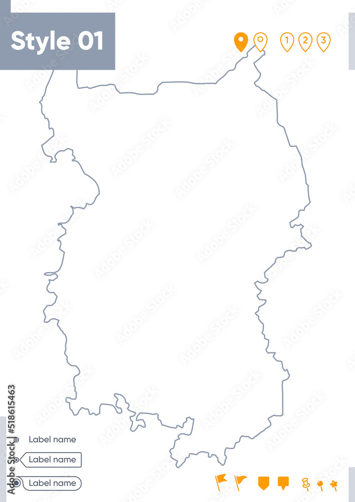 Omsk Region, Russia - stroke map isolated on white background. Outline map. Vector map