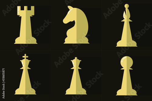 Set of chess figures isolated on a dark background