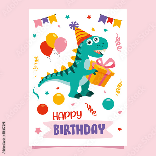 Birthday Card With Dinosaur Character