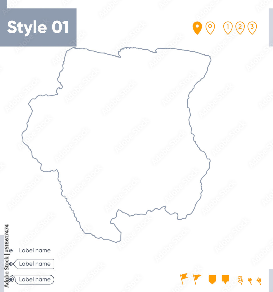 Suriname - stroke map isolated on white background. Outline map. Vector map Suriname - stroke map isolated on white background. Outline map. Vector map