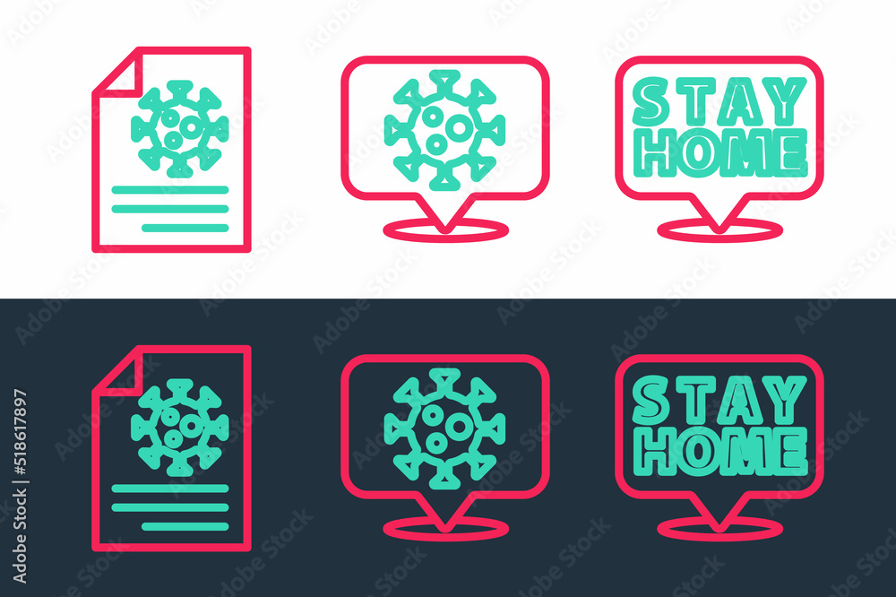 Set line Stay home, Clipboard with blood test results and Corona virus on location icon. Vector Set line Stay home, Clipboard with blood test results and Corona virus on location icon. Vector