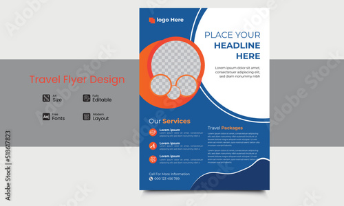 Travel flyer design with contact and venue details. Modern Flyer Background Design.
Vacation travel  flyer design.