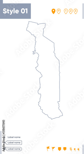 Togo - stroke map isolated on white background. Outline map. Vector map