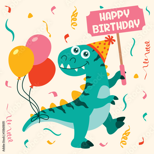 Birthday Card With Dinosaur Character