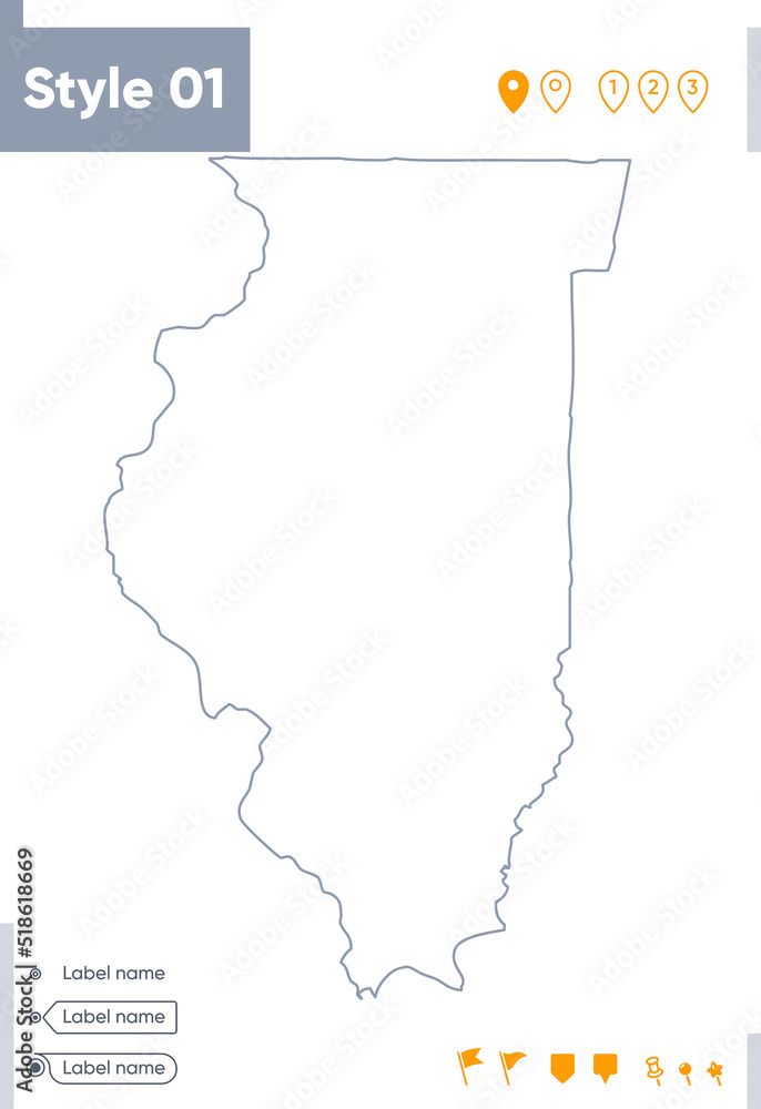 Illinois, USA - stroke map isolated on white background. Outline map. Vector map