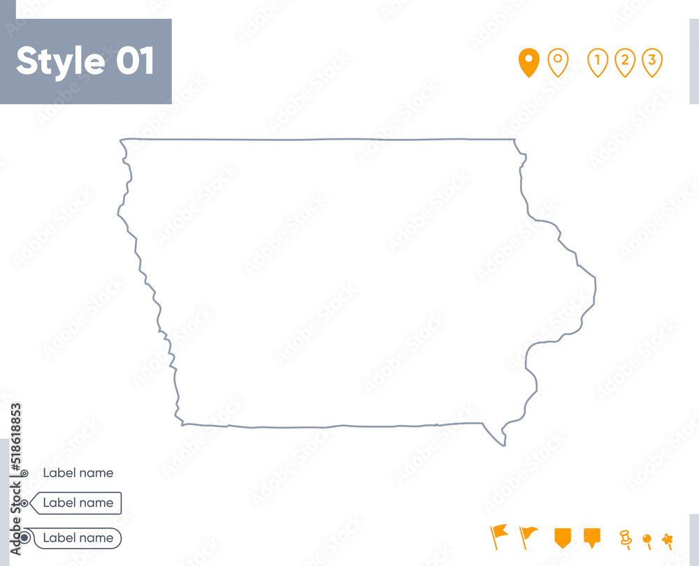 Iowa, USA - stroke map isolated on white background. Outline map. Vector map