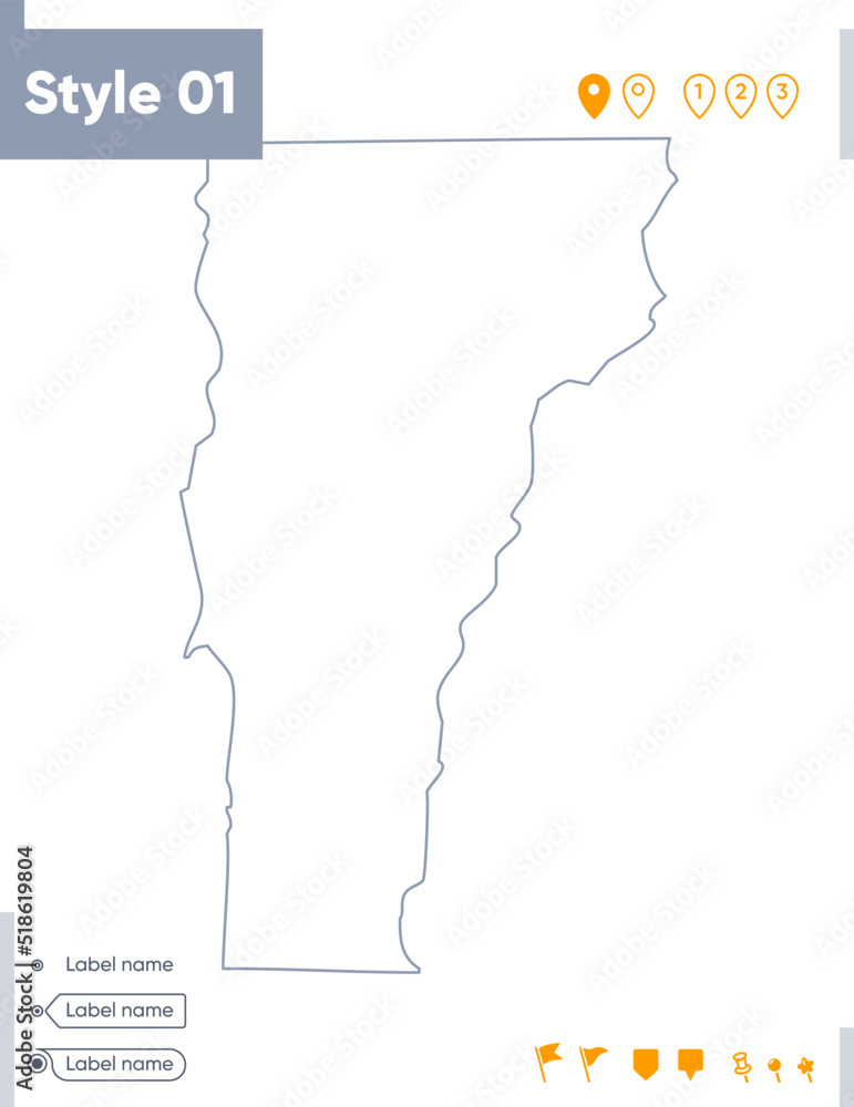 Vermont, USA - stroke map isolated on white background. Outline map. Vector map
