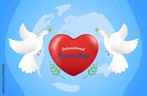 Flat peace day background with dove and love