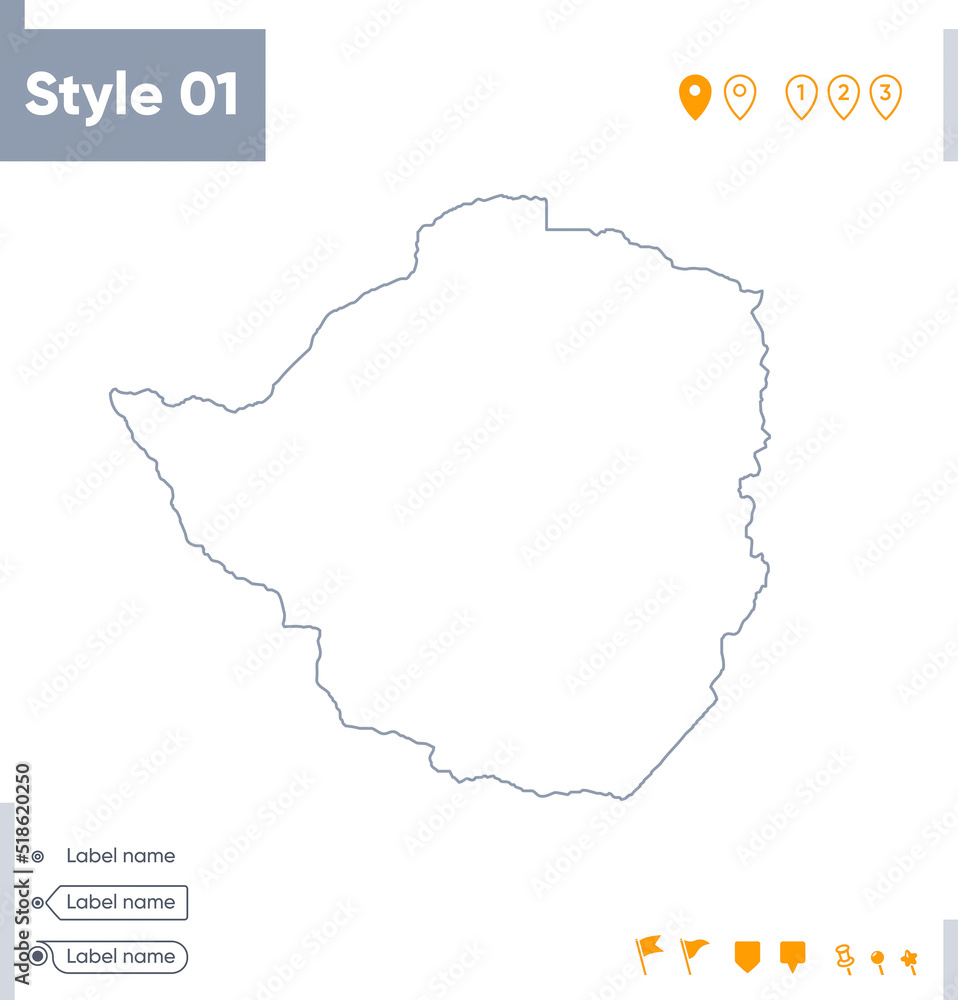 Zimbabwe - stroke map isolated on white background. Outline map. Vector map
