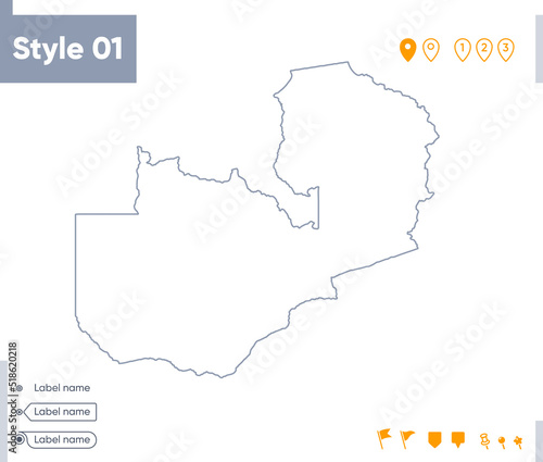 Zambia - stroke map isolated on white background. Outline map. Vector map