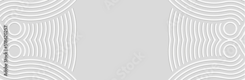 Banner, cover design. Embossed ethnic 3D pattern of stripes and lines on a light background, actual art deco style. Tribal geometric elegant ornaments for websites, presentations.