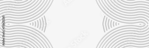 Banner, cover design. Embossed ethnic 3D pattern of stripes and lines on a white background, actual art deco style. Tribal geometric artistic ornaments for websites, presentations.