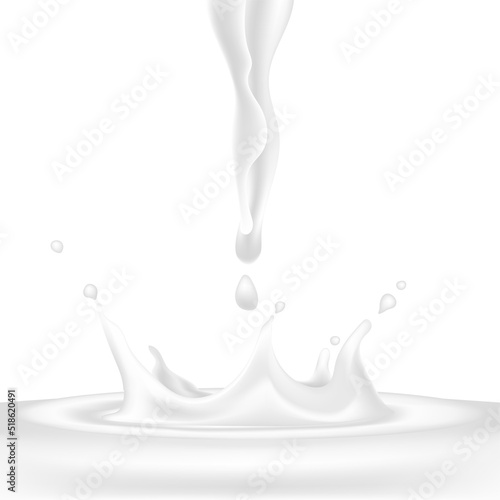 3D vector realistic illustration set, milk splash and pour, realistic natural dairy products, yogurt or cream splatter drops, isolated on white background. Print, template, design element